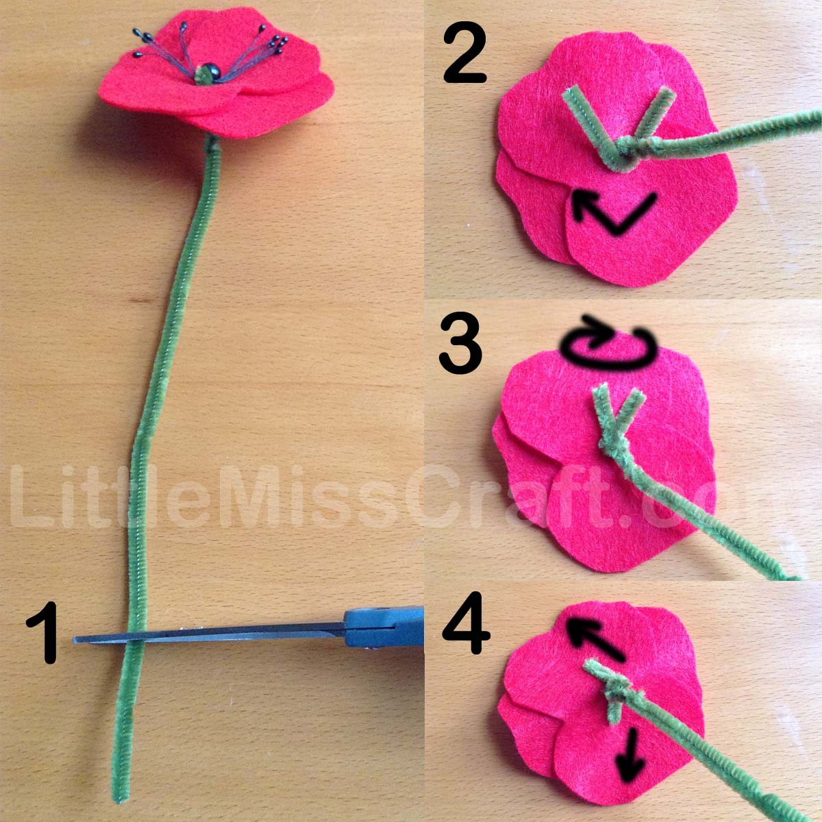 handmade felt red poppy flower craft tutorial