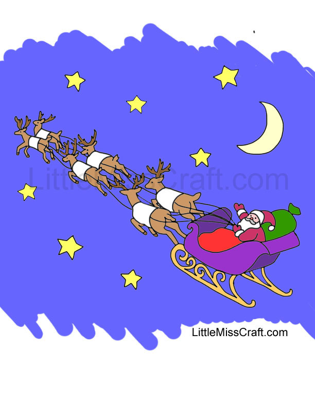 Santa with Reindeer Coloring Page