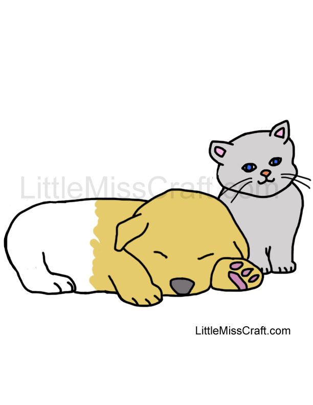Puppy Sleeping and Kitten Coloring Page