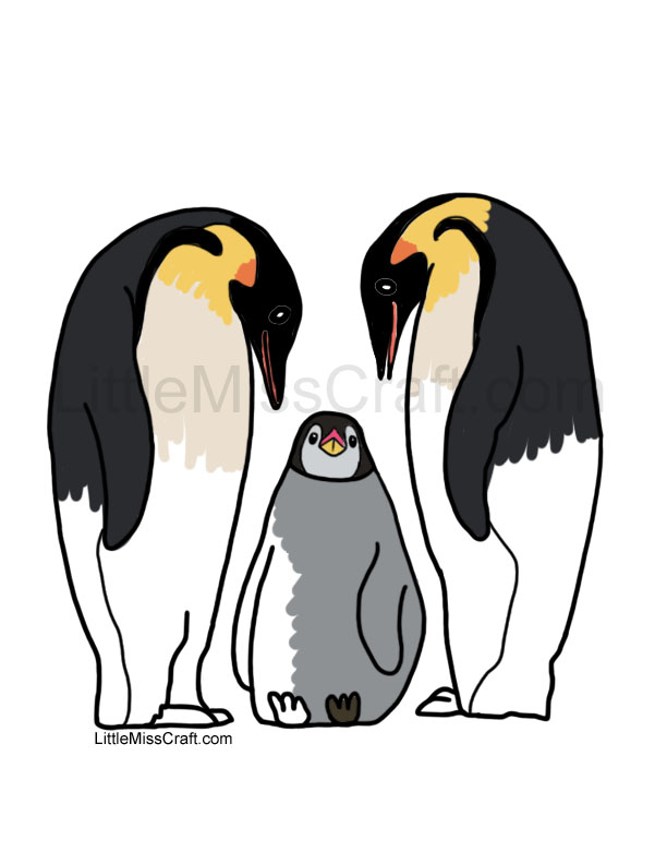 Penguins with Baby Coloring Page