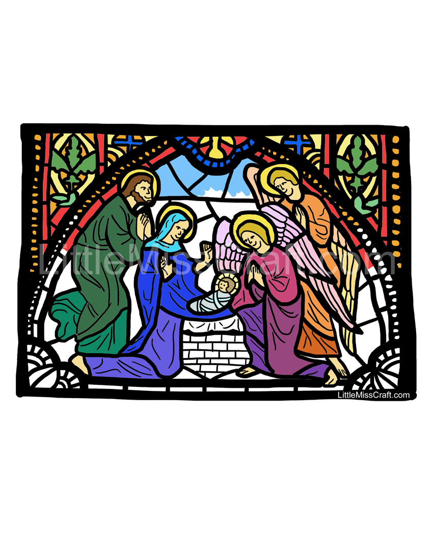 Nativity Angels Stained Glass Coloring Page