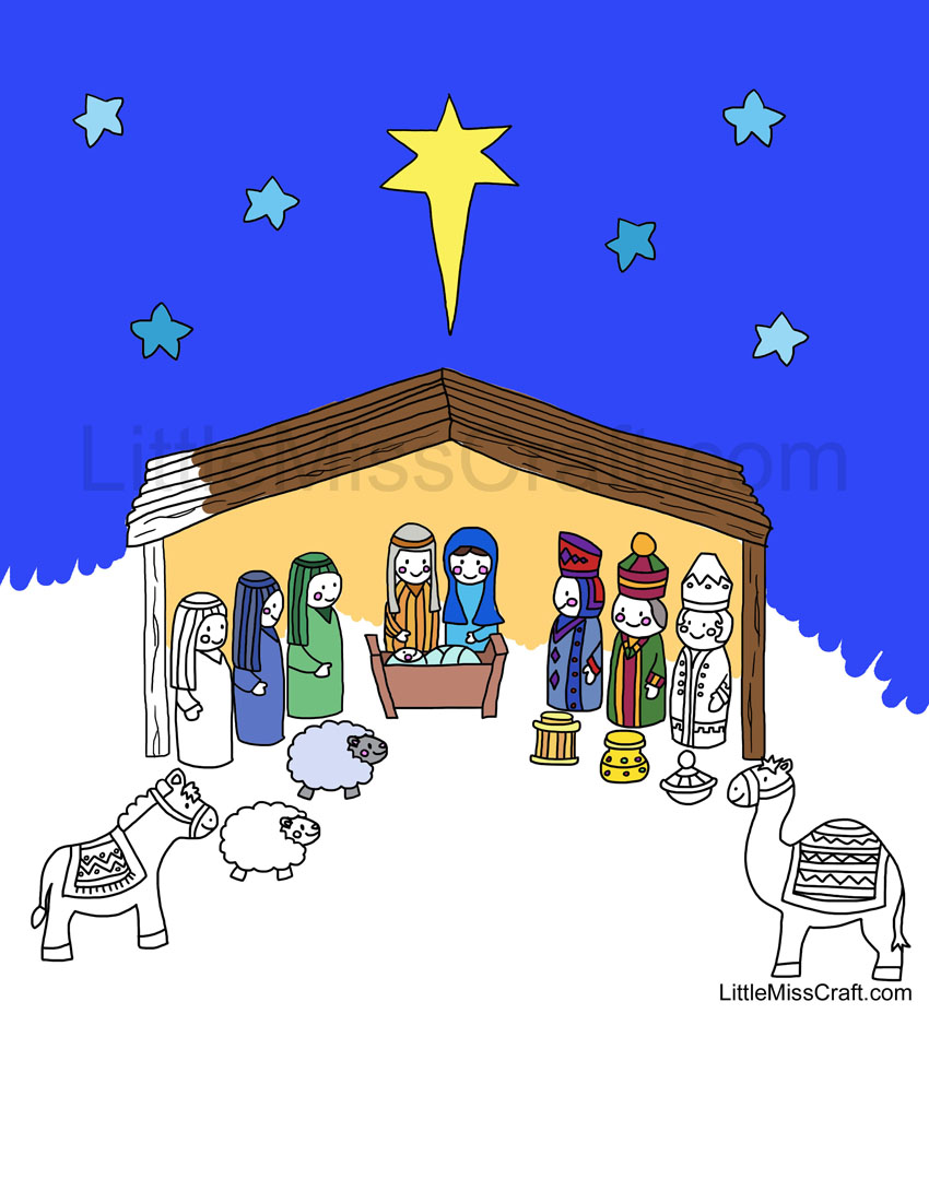 Nativity Shepherds Wise Men Coloring Page