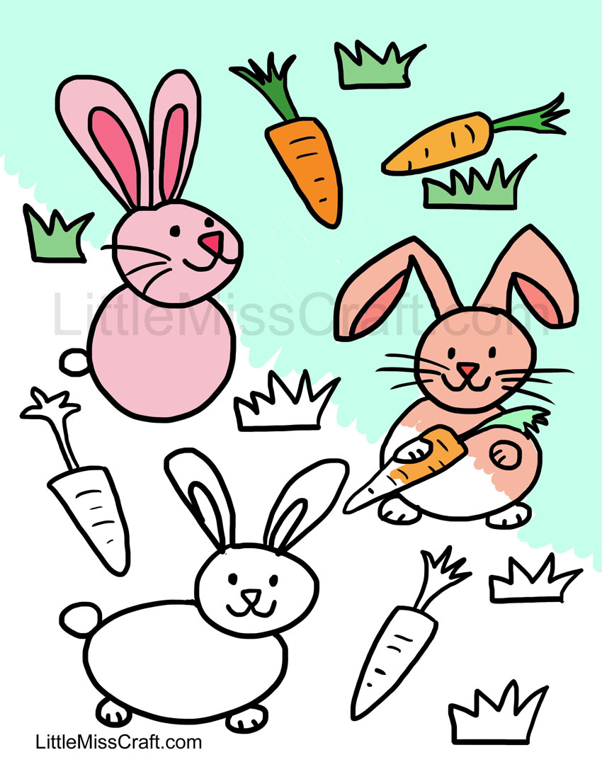 Rabbits and Carrots Coloring Page