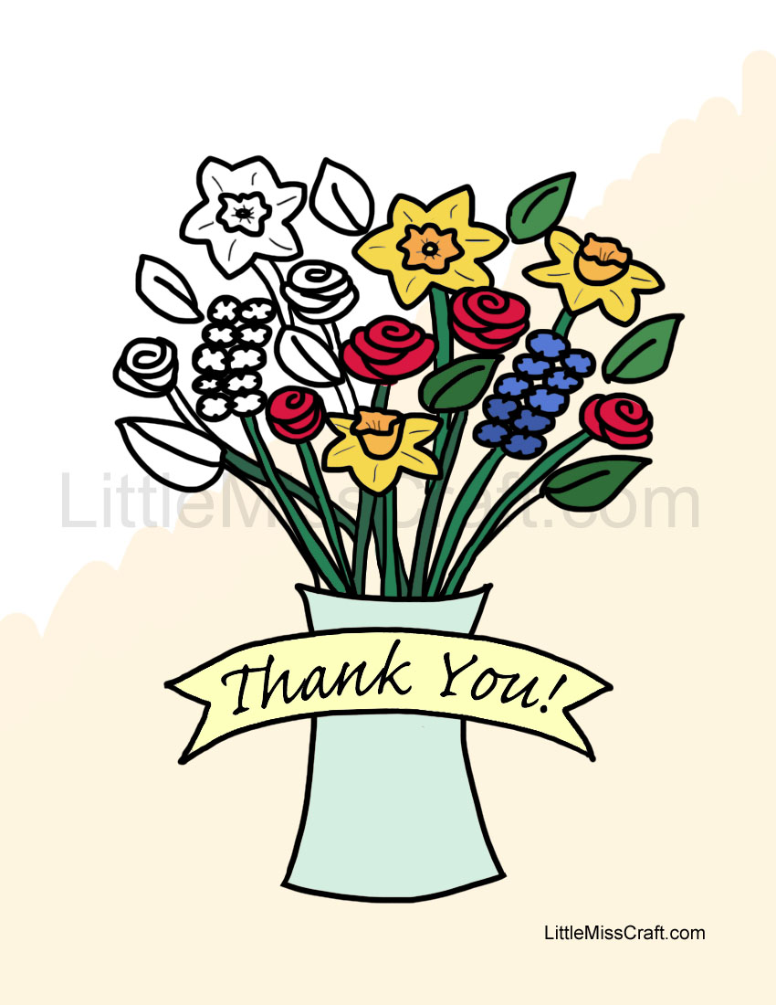 Thank You Flowers in Vase Coloring Page