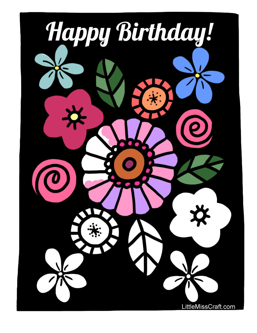 Birthday Simple Flowers Coloring Page