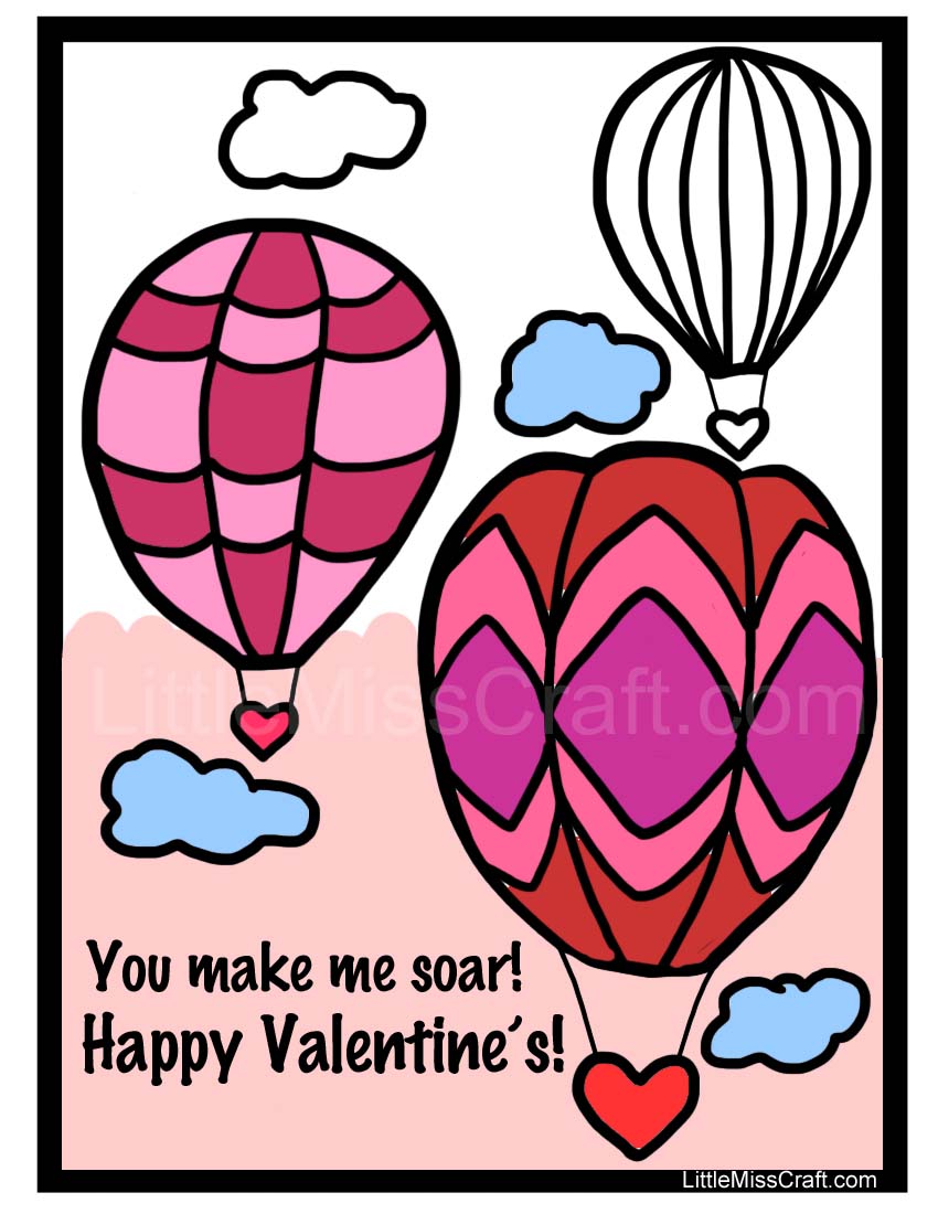 Hot Air Balloon Valentines Coloring Page