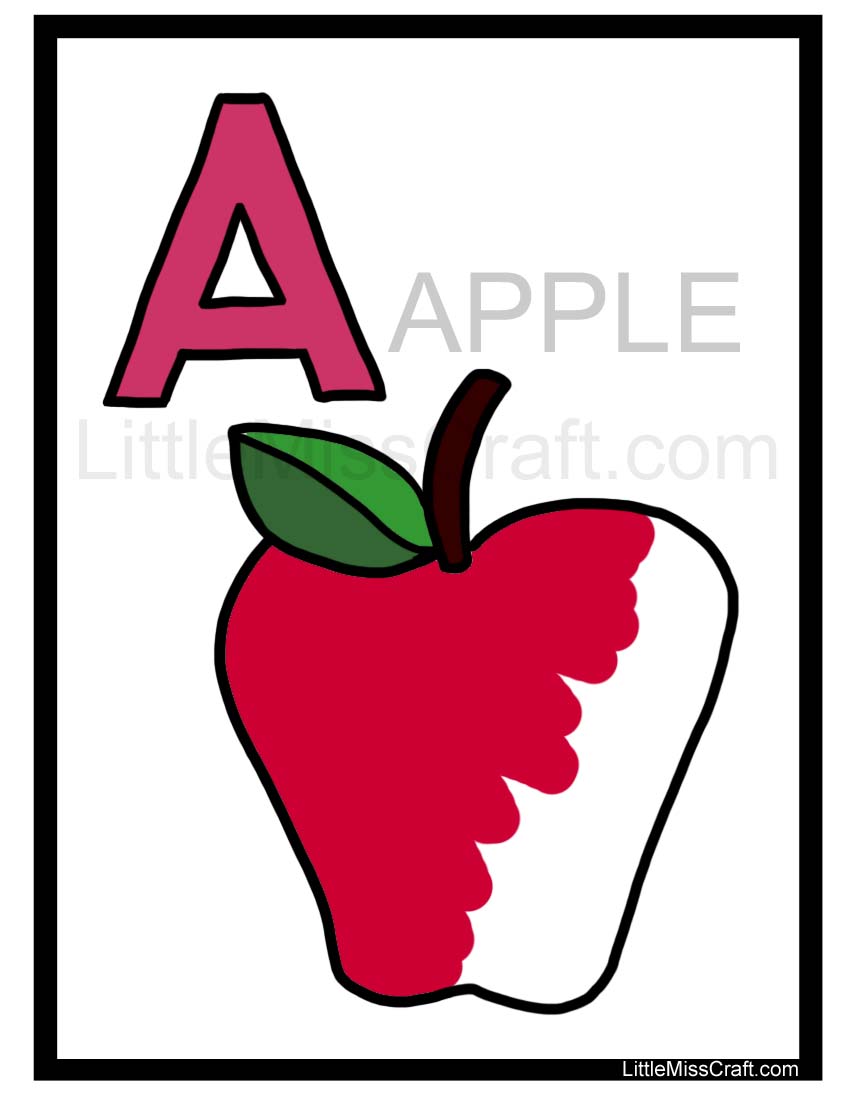 letter a apple color page
